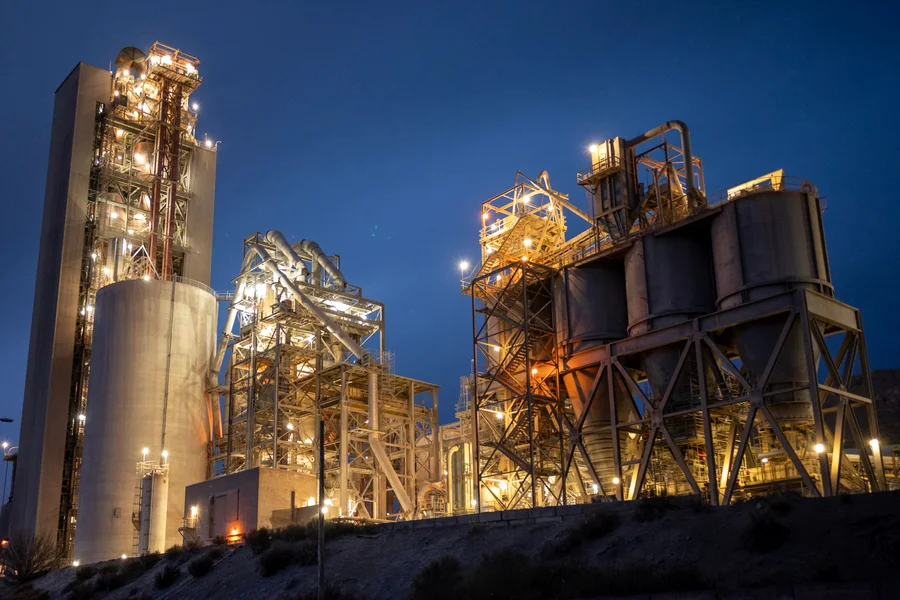 Cement plant lit at night